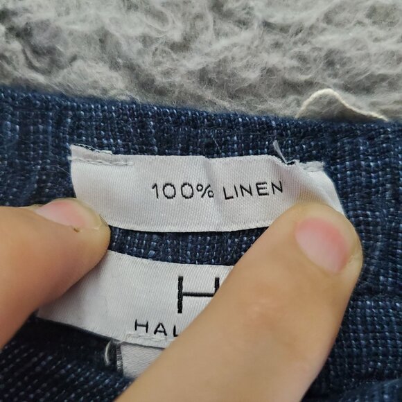 Halston Pants Womens 10 Blue Linen Wide Leg High Rise Zipper & Button Closure - Picture 2 of 11